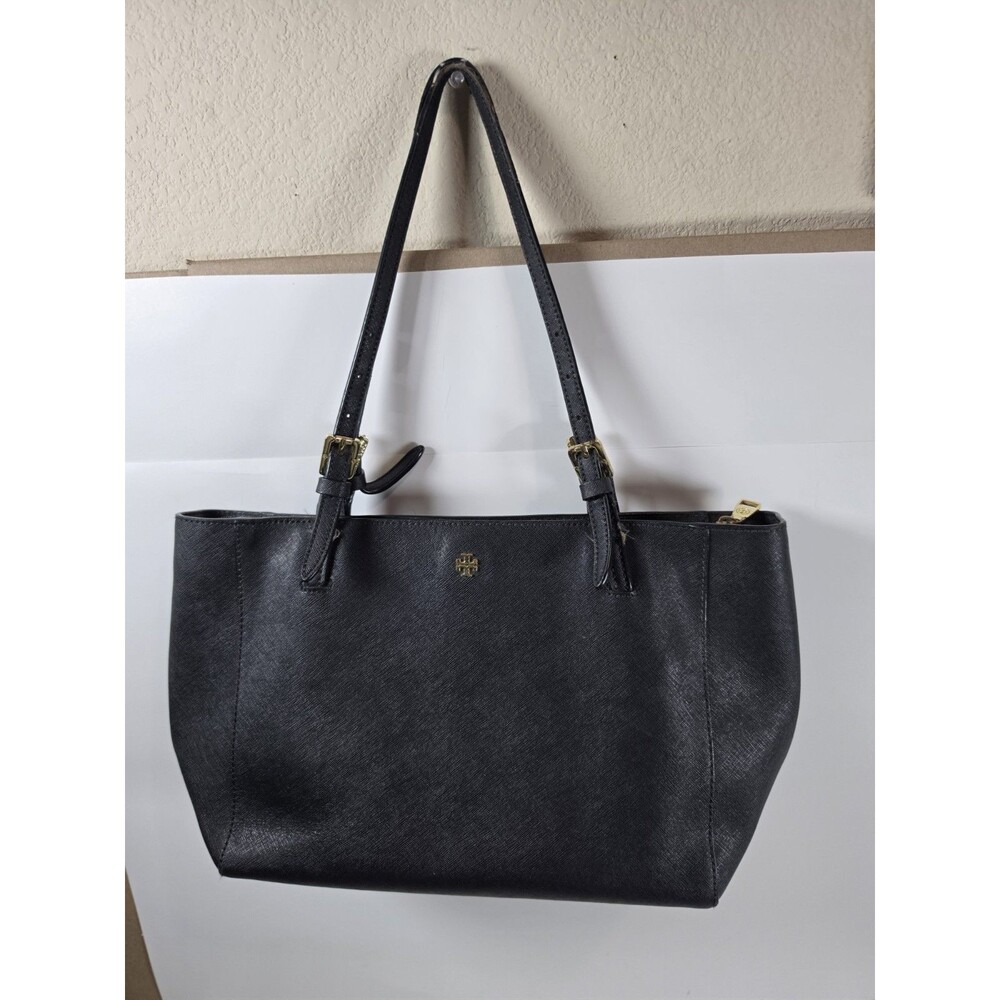 TORY BURCH Emerson/York Buckle Tote Saffiano Leather Designer Shoulder Bag BLACK